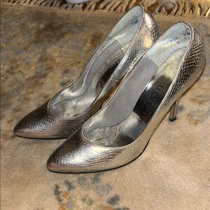 Silver Snakeskin Textured High Heel Pumps